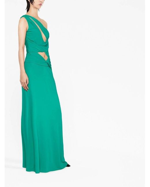 Alberta Ferretti Green Draped One-Shoulder Cut-Out Dress