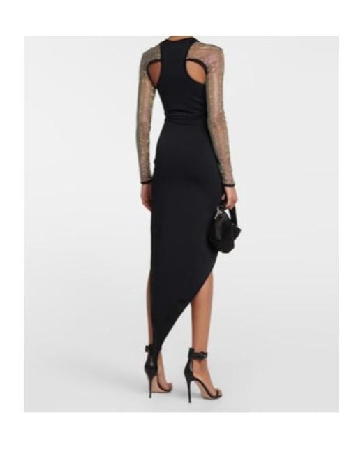 David Koma Black Embellished Cutout Midi Dress
