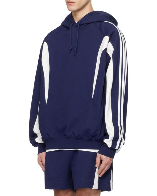 Y-3 Blue Hooded Colour-Block Sweatshirt for men