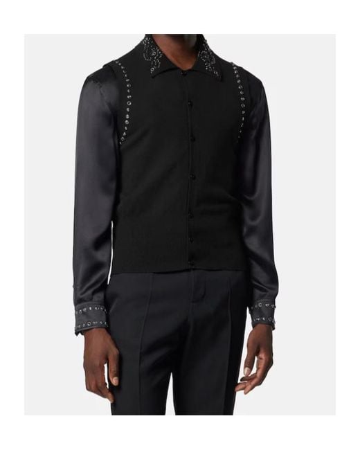 Versace Black Embellished Sleeveless Knitted Top for men
