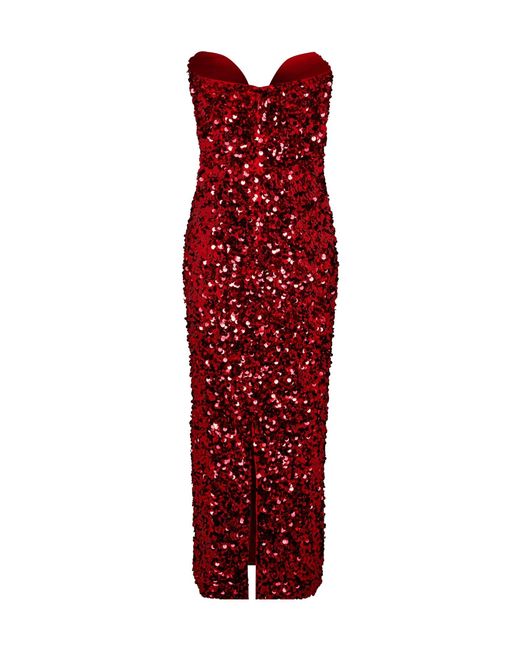 Self-Portrait Red 3D Sequin Midi Dress