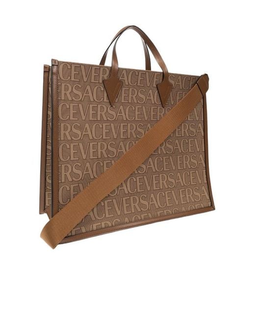 Versace Brown Logo-Jacquard Top Handle Bag for men