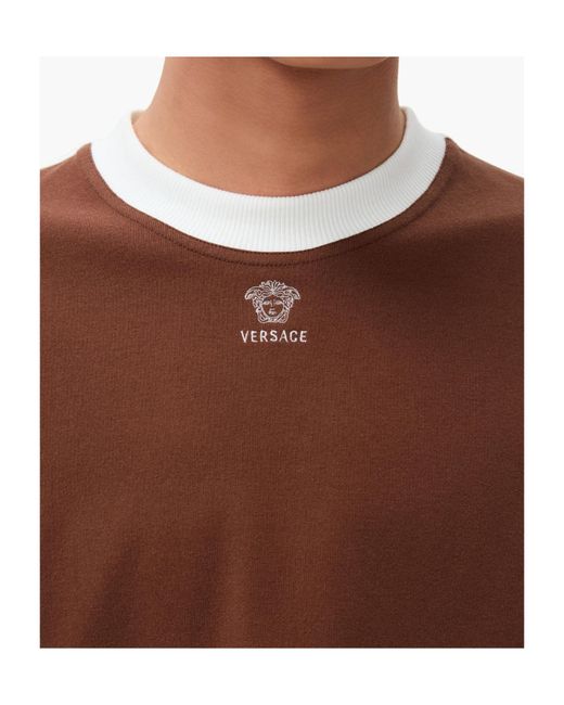 Versace Brown Embroidered-Logo Stretch Cotton-Jersey Slim T-Shirt for men
