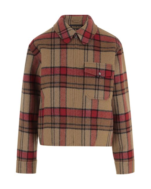 Woolrich Brown Check-Pattern Zip-Up Jacket