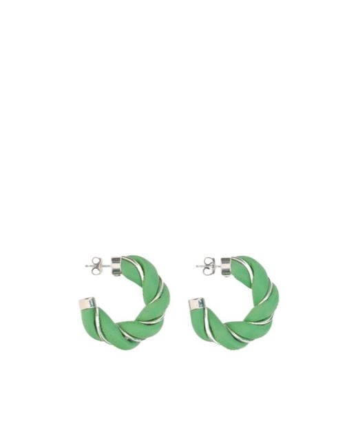 Bottega Veneta Green Twist Hoop Earrings