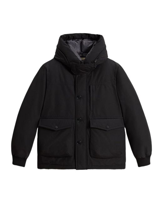 Woolrich Black Ramar Cloth Hooded Bomber Jacket for men