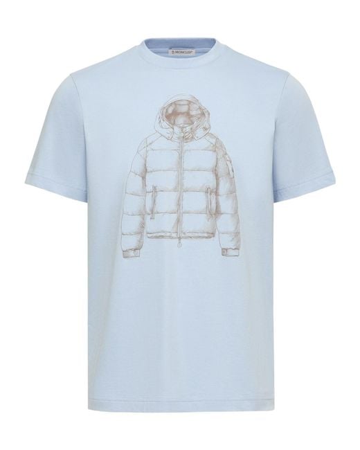 Moncler Blue Down Jacket Print Cotton T-Shirt for men