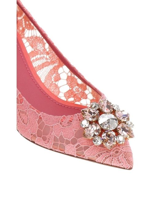 Dolce & Gabbana Pink Bellucci Embellished Lace Pumps