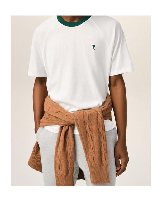 AMI White Ami Contrast Collar Logo T-Shirt for men