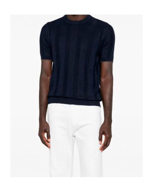 Brunello Cucinelli Blue Ribbed Short-Sleeve T-Shirt for men