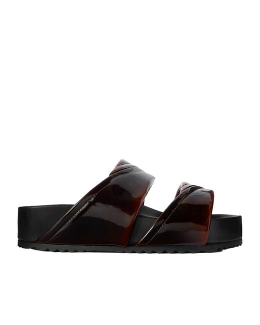 Dries Van Noten Black Patent-Leather Platform Slides