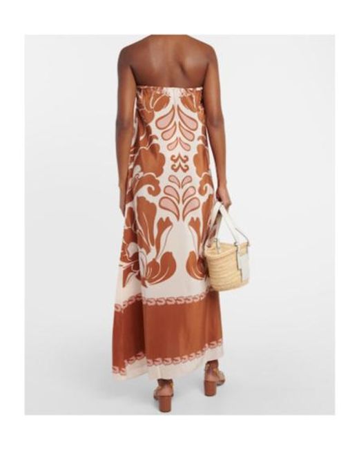 Adriana Degreas Natural Printed Strapless Silk Maxi Dress
