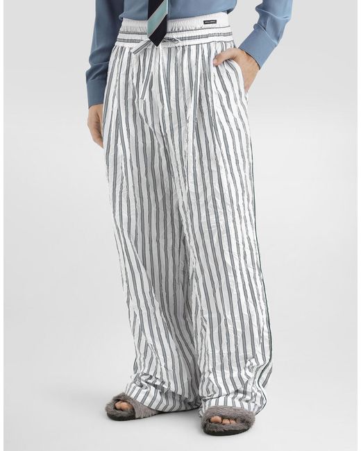Dolce & Gabbana White Striped Drawstring Loungewear Trousers for men