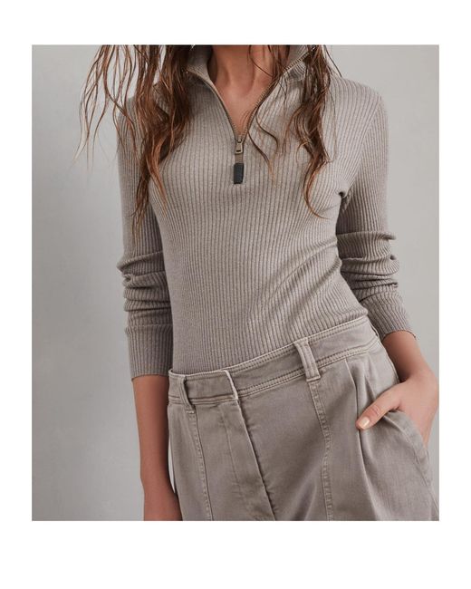Brunello Cucinelli Gray High Neck Ribbed T-Shirt