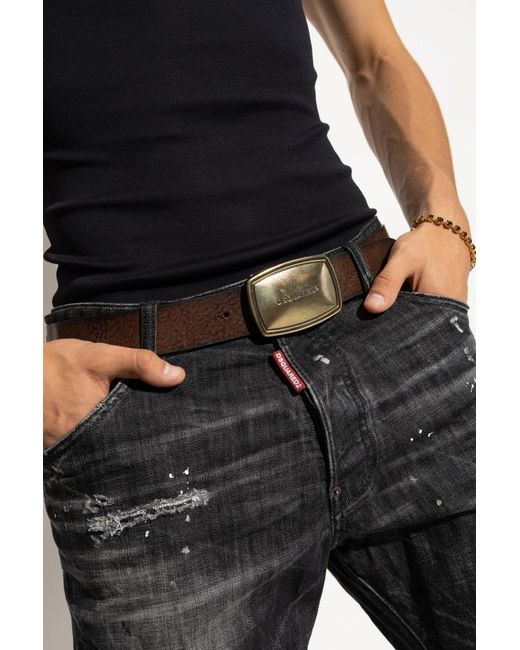 DSquared² Natural Logo Engraved Buckle Belt for men