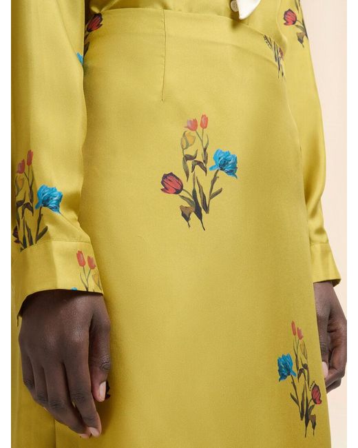 Marni Yellow Tulip Print Satin Skirt