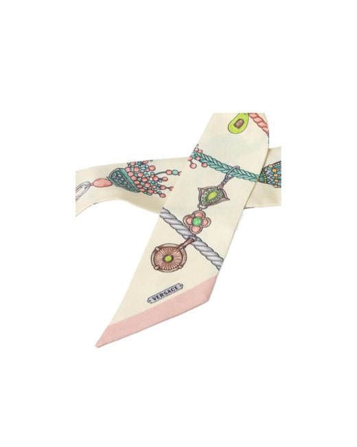 Versace White Jewel-Print Silk Scarf