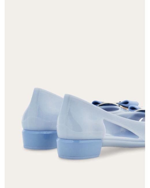 Ferragamo Blue New Vara Plate Jelly Ballet Flat