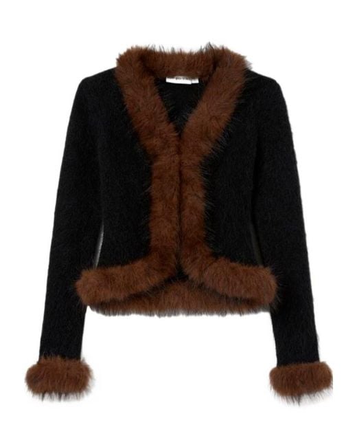 Self-Portrait Black Knit Sweater With A Fur Collar