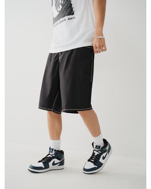 True Religion Black Wide-Leg Beach Shorts for men