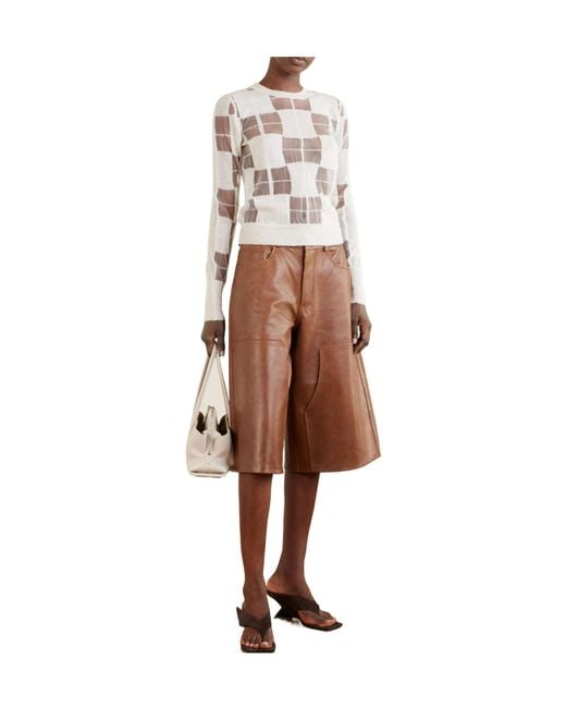 Haikure White Paul Checked Mesh-Trimmed Knitted Sweater