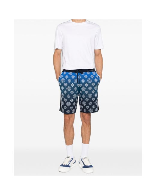 Casablanca Blue Letter-Pattern Knit Shorts for men