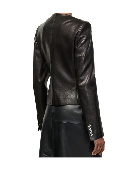 Khaite Black Collarless Motorcycle Leather Jacket