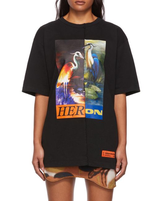 Heron Preston Black Ss Tee Os Split Herons for men