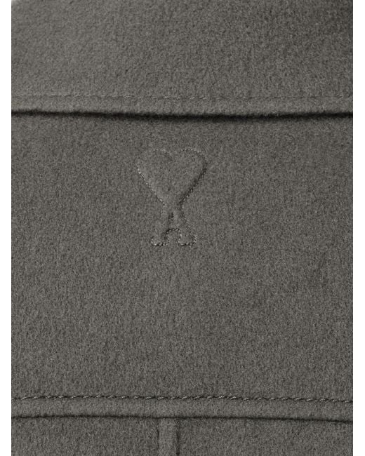 AMI Gray Logo Detailed Single Breasted Coat for men