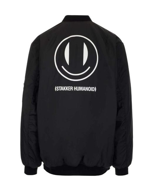 Raf Simons Black Raf Smiley Bk Prnt Chst Bdge Zpup Bmr Jk for men