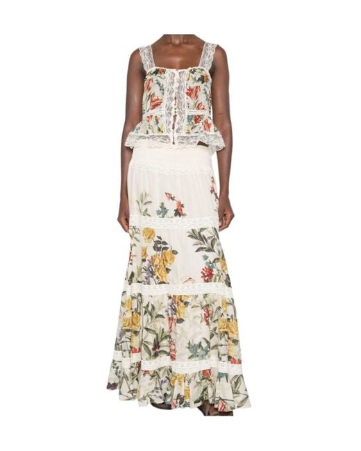 Alice + Olivia White Floral-Print Lace-Trim Top