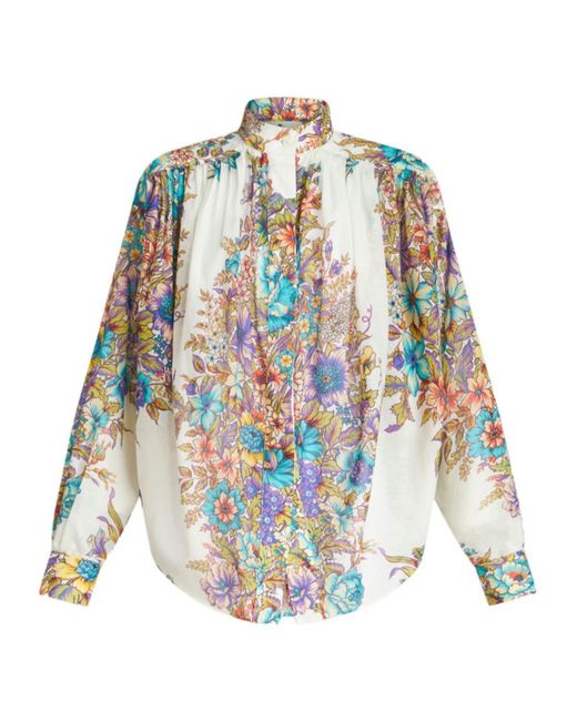 Etro White Floral Printed Long-Sleeved Blouse