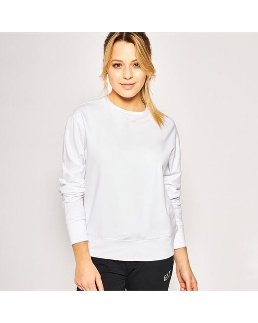 EA7 White Round Collar Long Sleeve Sweater