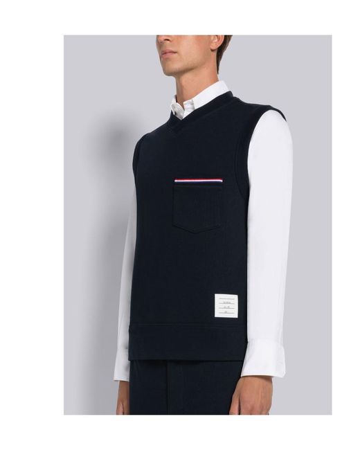 Thom Browne Blue V-Neck Knitted Vest for men