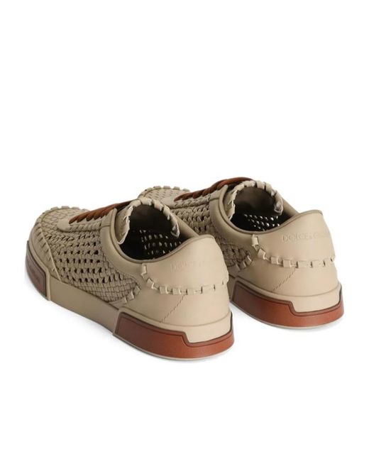 Dolce & Gabbana Brown Mesh-Panelling Leather Sneakers for men