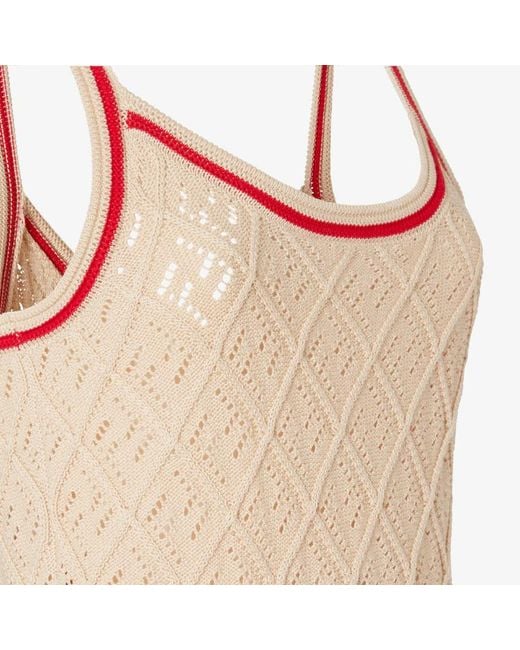 Fendi Natural Argyle Motif Openwork Knitted Tank Top