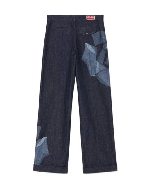 KENZO Blue Rose Printed Wide-Leg Jeans