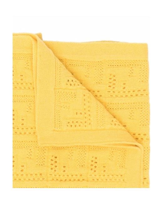 Fendi Yellow Pointelle-Knit Monogram Scarf for men