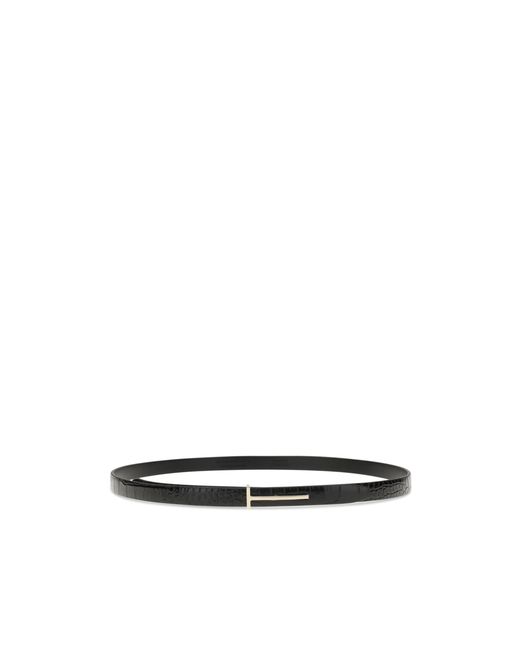 Tom Ford White Shiny Stamped Embossed Slim T Belt