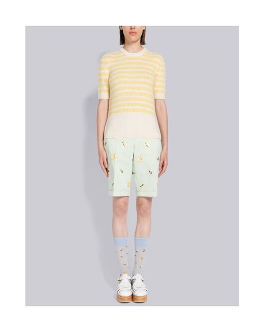 Thom Browne Yellow Horizontal-Stripe Knitted T-Shirt