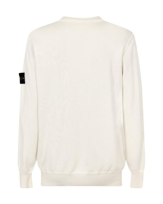 Stone Island White Comfortable Crew Neck Sweater for men