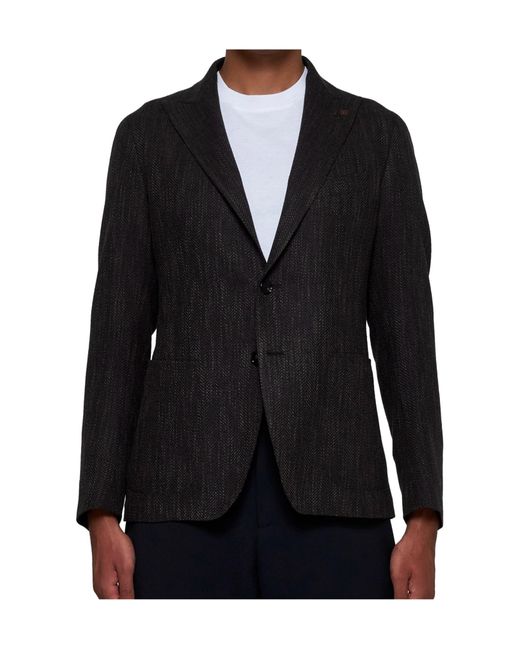 Tagliatore Black Peak-Lapels Single-Breasted Blazer for men