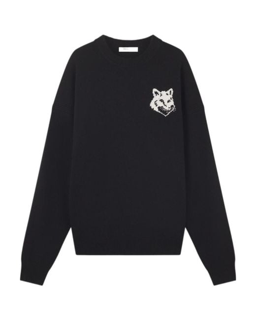 Maison Kitsuné Blue Maison Kitsuné Fox Intarsia-Knit Crewneck Jumper for men