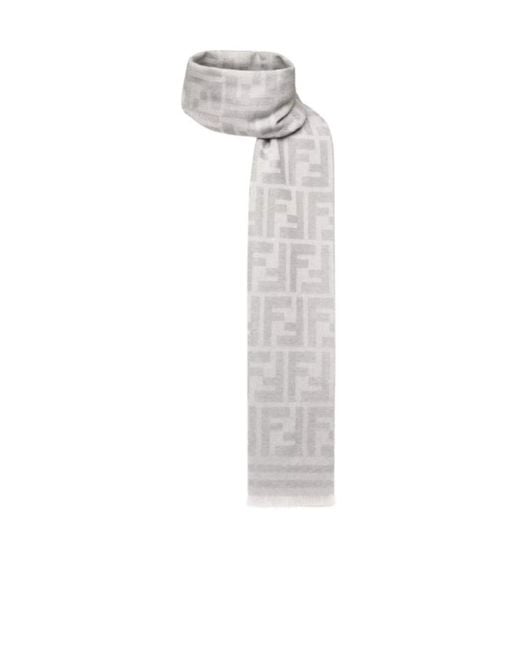 Fendi White Ff Jacquard Scarf for men