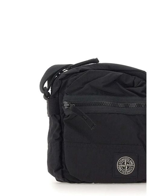 Stone Island Black Logo Patch Zipped Crossbody Bag for men