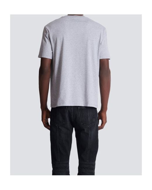 Balmain Gray Logo Printed Crewneck T-Shirt for men