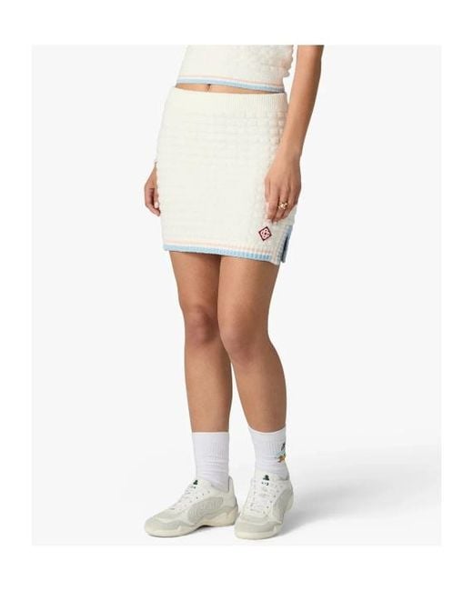 Casablanca White Bouclé Logo-Trim Mini Skirt