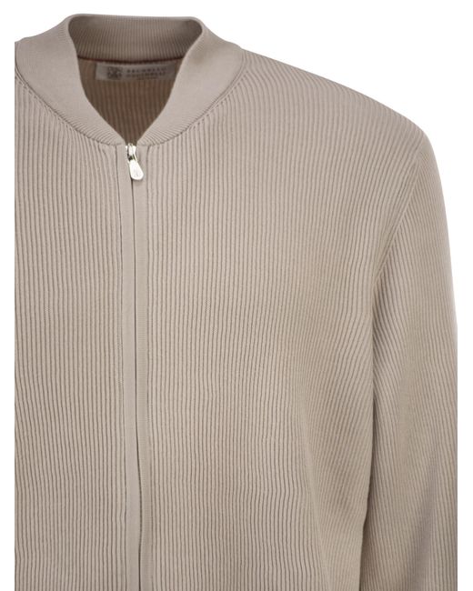 Brunello Cucinelli Natural Zip-Up Ribbed Cardigan for men