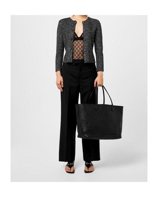 Gucci Black Plain Mohair Cutout Tailored Trousers