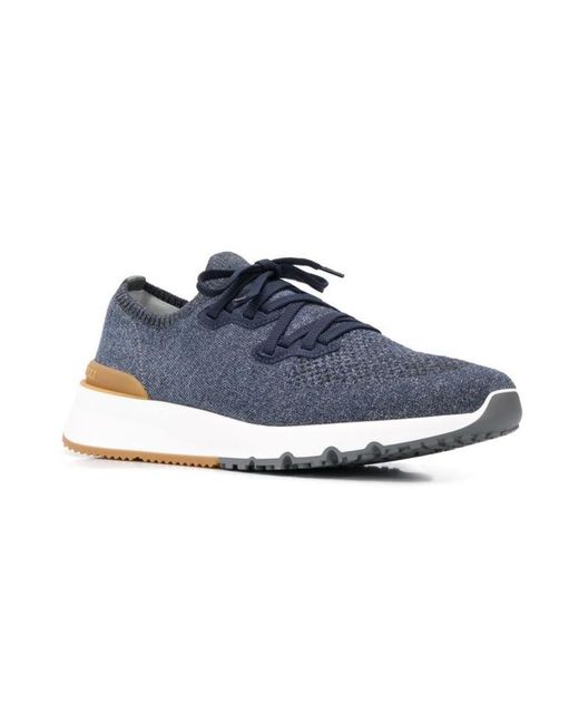 Brunello Cucinelli Blue Knitted Low-Top Sneakers for men